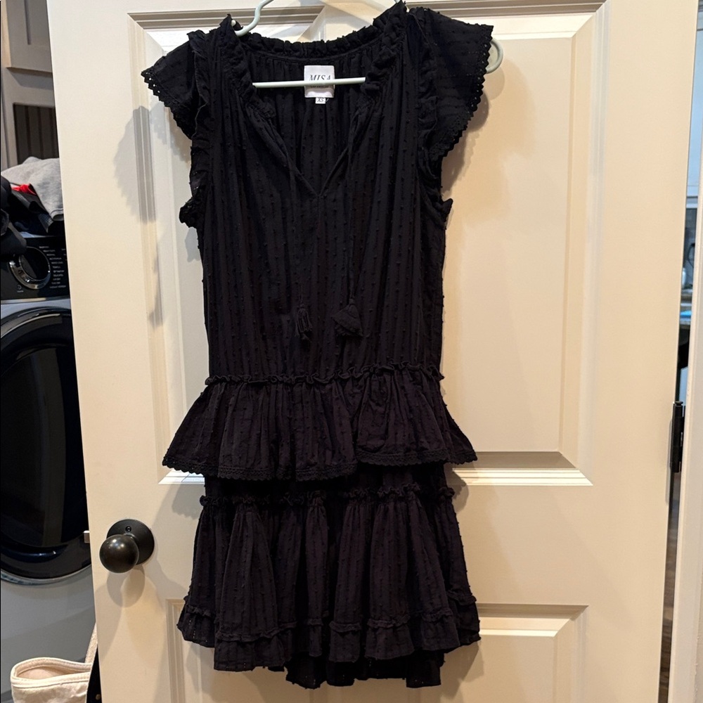 Misa Los Angeles Ruffled Black Mini Dress